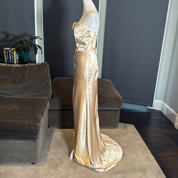 Women’s Full Length Prom Party Dress Criss Cross Straps Leg Slit Size 8 NEW - Picture 7 of 14